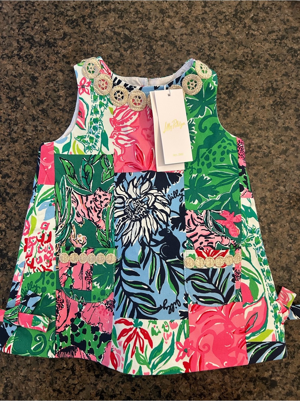 Lilly Pulitzer Patchwork Floral Dress with Bloomers in Green, Pink & Blue